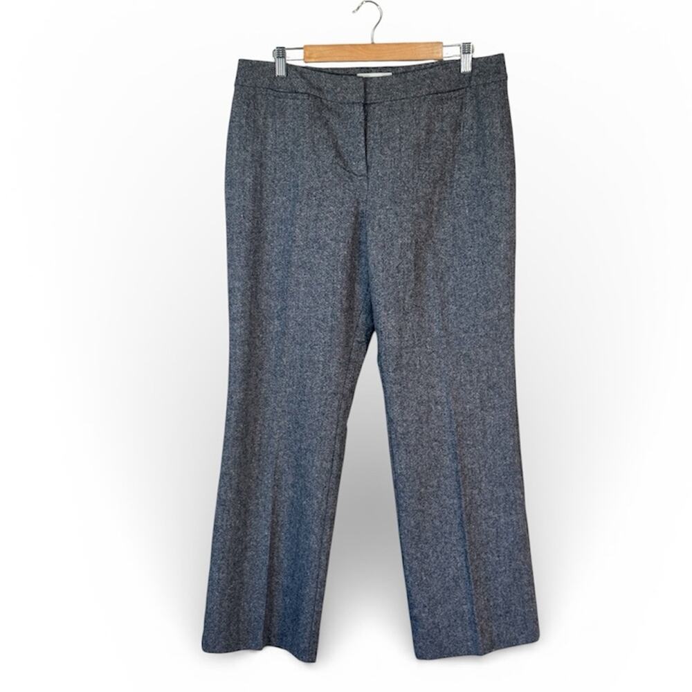 Talbots Grey Wool Wide Leg Trouser Dress Pants Womens 14P Preppy Academia Fall